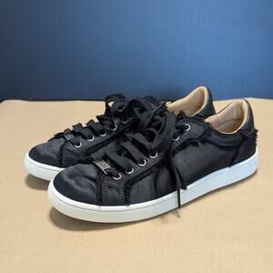 UGG Milo Spill Seam Trainer Sneakers Black Satin Fringe Womens 9 Lace Up Shoes